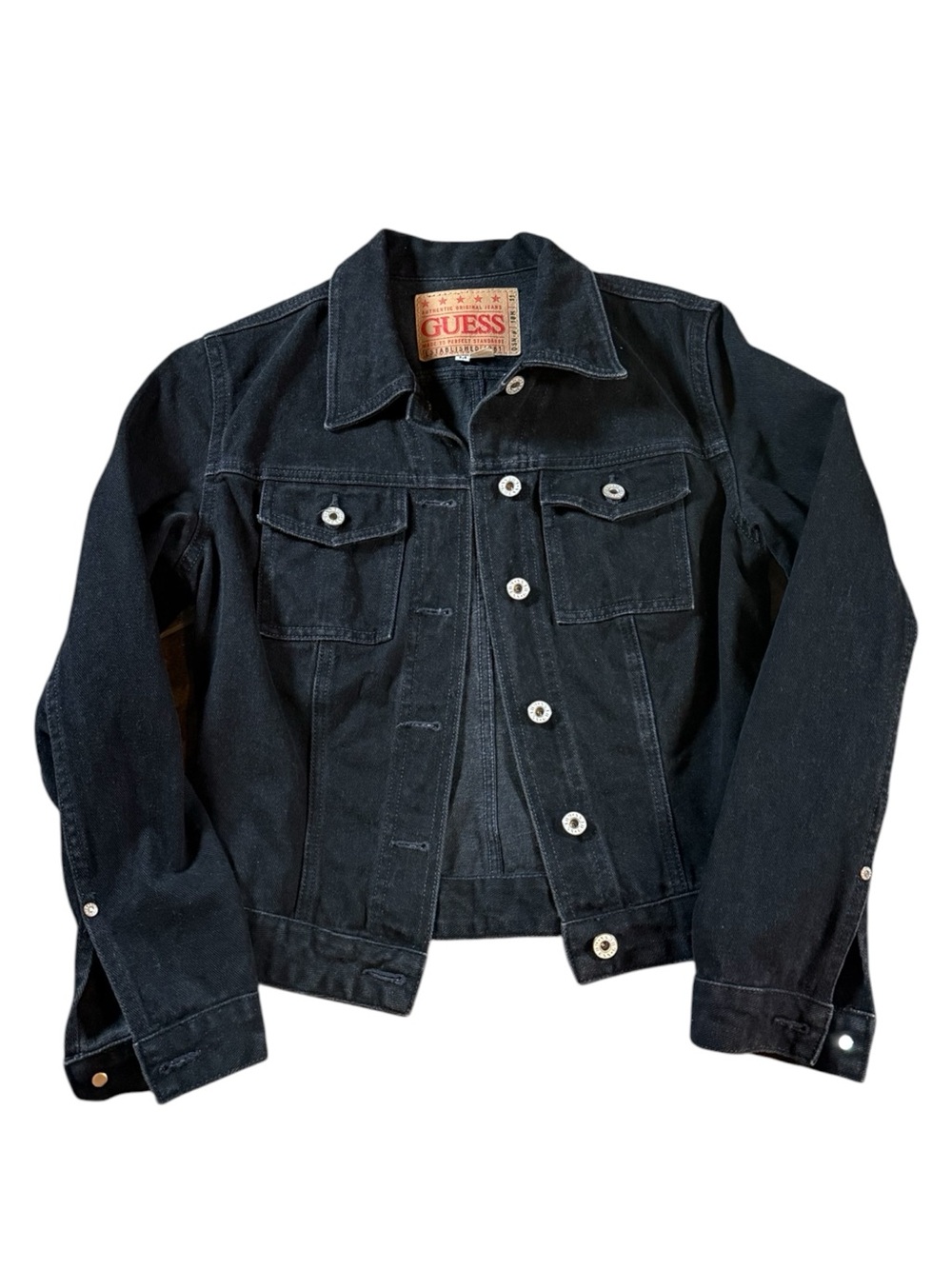 Vintage GUESS Black Denim Jacket Women’s Medium Cropped Jean Jacket